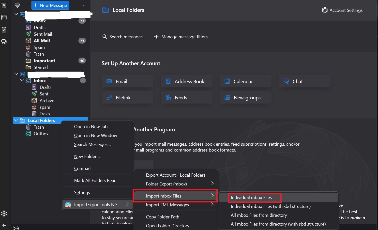 select ImportExport Tools NG > Import MBOX Files > Individual MBOX Files. 